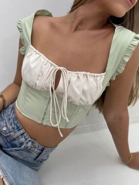 Cottagecore Boho Romantic Milkmaid Isalis Mint Green‎ Corset Top Small Feminine